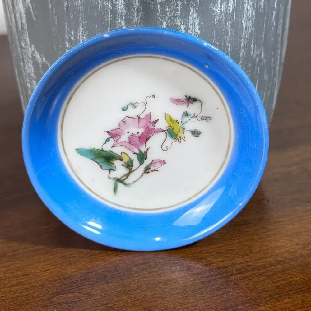 Antique Haviland & Co Limoges Butter Pat Hand Painted Floral Blue Pink 2.75